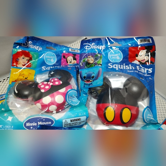 5pcs Lot Disney Squish Ears Toys:  Mickey & Minnie Mouse, Ariel, Pooh, Stitch - Picture 2 of 5